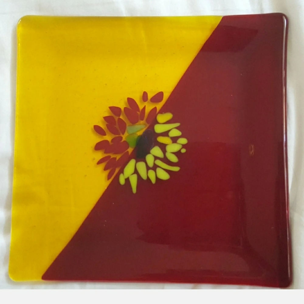 Fused Art Glass Trinket Dish Plate Tray Square